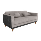 Sofá Cama Pala 203cm Reclinável Courino Preto | Linho Cinza -